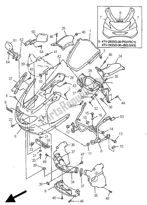 Alle onderdelen voor de Motorkap 1 van de Yamaha YZF 600R Thundercat 1998