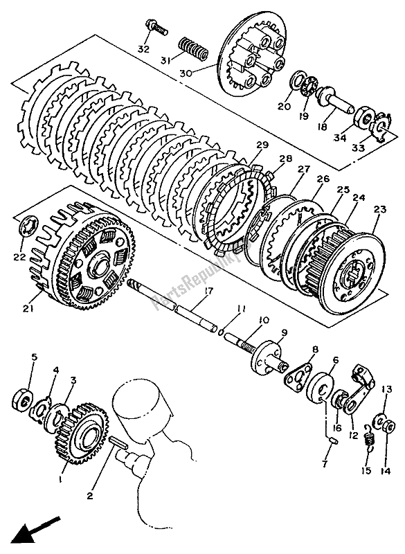 All parts for the Clutch of the Yamaha XV 1000 Virago 1986