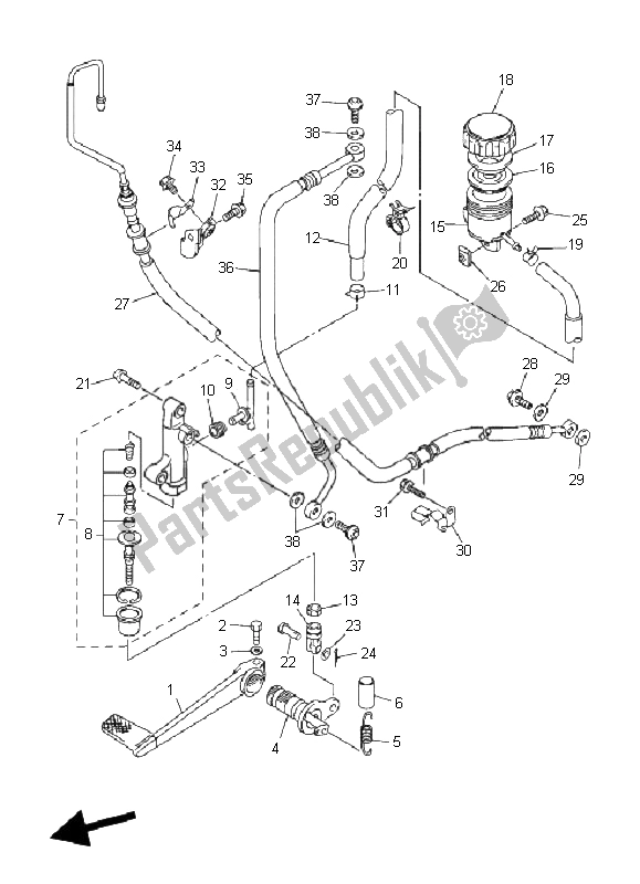 Toutes les pièces pour le Maître-cylindre Arrière du Yamaha FJR 1300A 2006