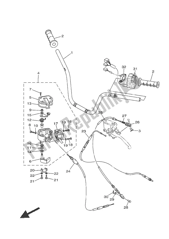 Alle onderdelen voor de Stuurhendel En Kabel van de Yamaha YFM 700 Fwad Grizzly EPS SE 2016