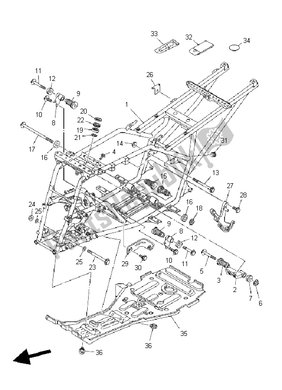 All parts for the Frame of the Yamaha YFM 350 FA Bruin 4X4 2005