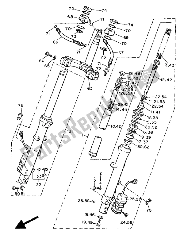 All parts for the Front Fork of the Yamaha XVZ 12 TD Venture Royal 1300 1988