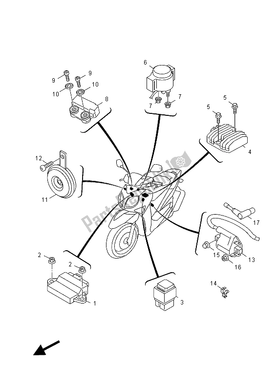 All parts for the Electrical 1 of the Yamaha HW 125 2012