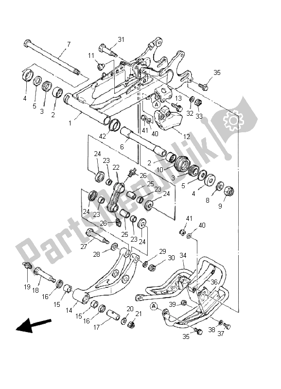 All parts for the Rear Arm of the Yamaha YFZ 350 Banshee 2002