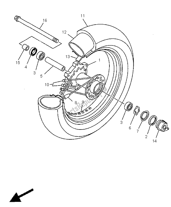 All parts for the Front Wheel of the Yamaha XVS 650A Dragstar Classic 1998