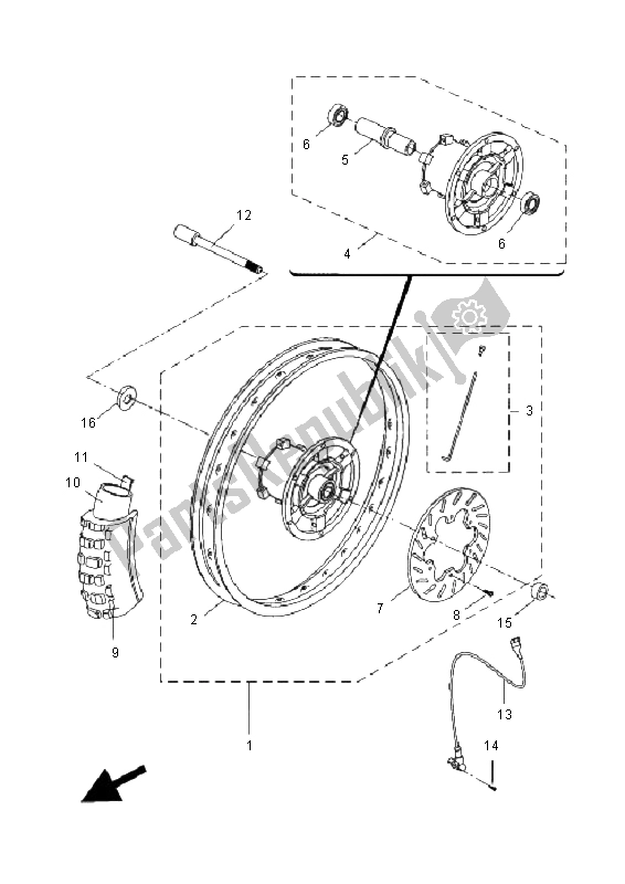 All parts for the Front Wheel of the Yamaha DT 50R SM 2008
