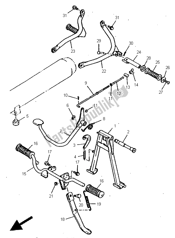 All parts for the Stand & Footrest of the Yamaha RX 100 1996