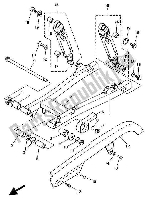 All parts for the Rear Arm of the Yamaha XV 250 Virago 1994