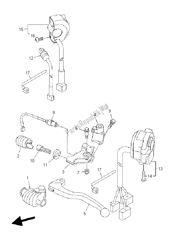 All parts for the Handle Switch & Lever of the Yamaha WR 250R 2008