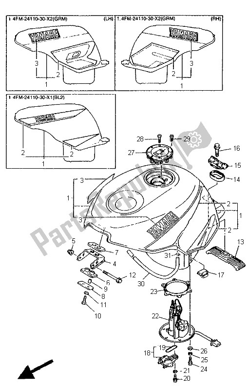 Tutte le parti per il Serbatoio Di Carburante del Yamaha FZR 600R 1995