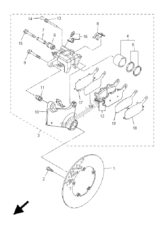 All parts for the Rear Brake Caliper of the Yamaha FZ1 N Fazer 1000 2011