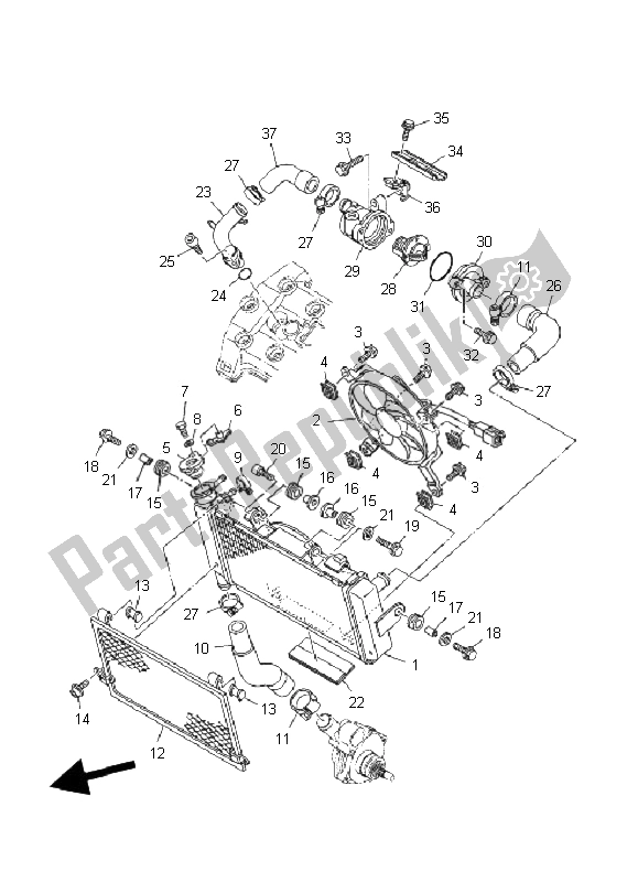 All parts for the Radiator & Hose of the Yamaha TDM 900 2008