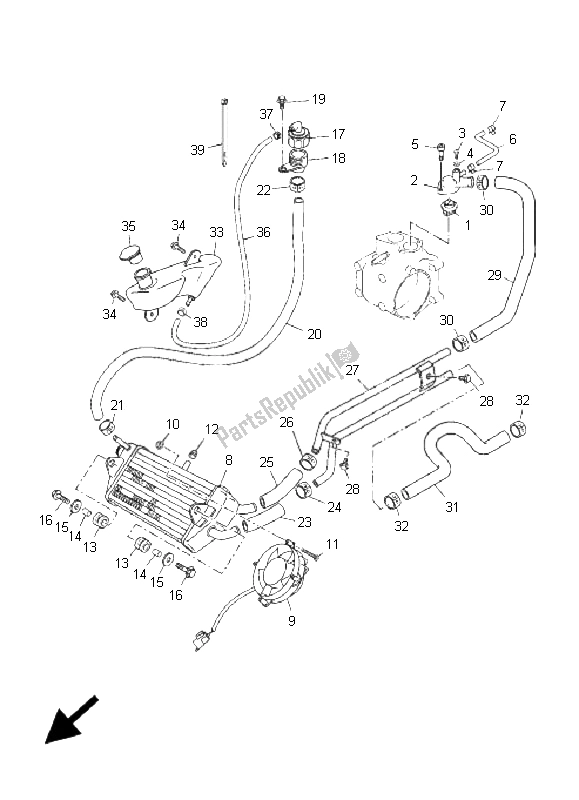 All parts for the Radiator & Hose of the Yamaha YP 250R X MAX Black 2009