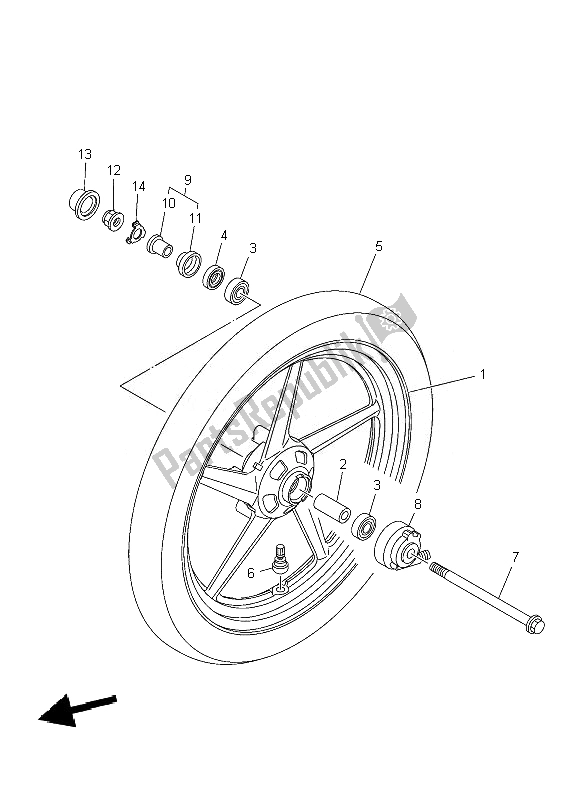 Tutte le parti per il Ruota Anteriore del Yamaha YBR 125 ED 2010