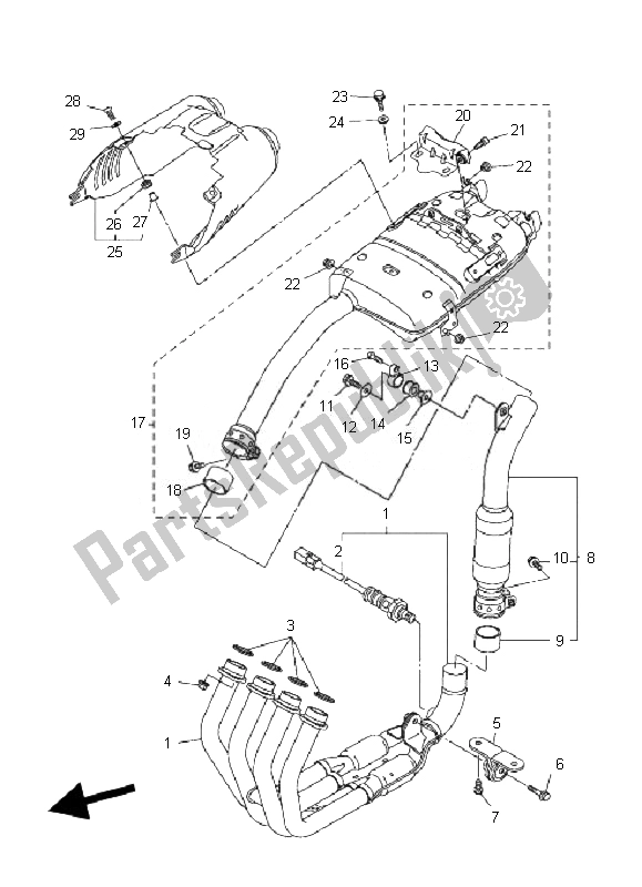 All parts for the Exhaust of the Yamaha FZ6 NA 600 2007