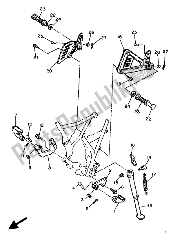 All parts for the Stand & Footrest of the Yamaha XT 600E 1994