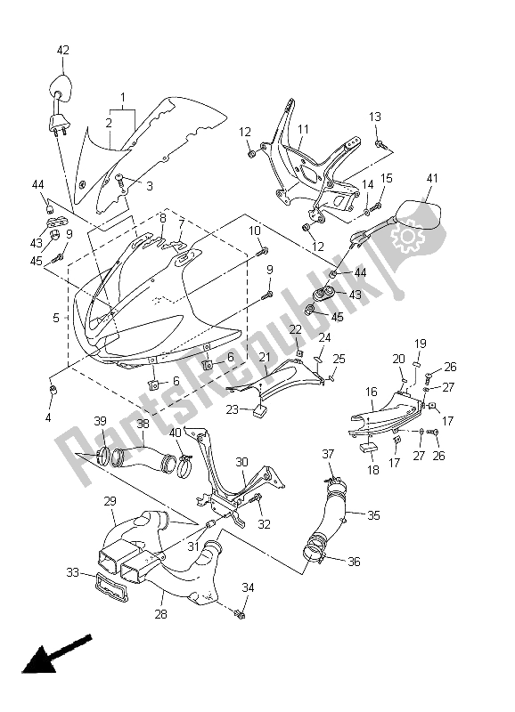 All parts for the Cowling 1 of the Yamaha YZF R6 600 2005