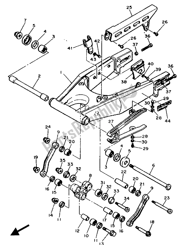 All parts for the Rear Arm of the Yamaha FZR 750 RW 1989