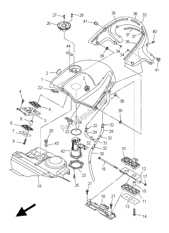 All parts for the Fuel Tank of the Yamaha FJR 1300 AE 2014