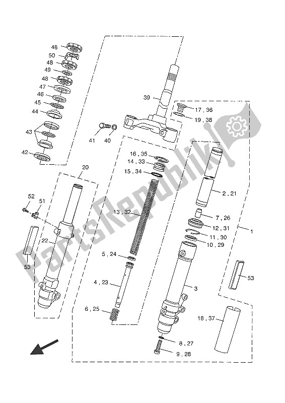 All parts for the Front Fork of the Yamaha NS 50N 2016