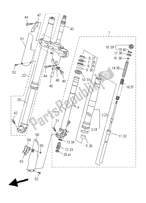 All parts for the Front Fork of the Yamaha WR 250X 2009