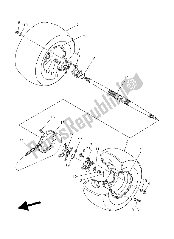 All parts for the Rear Wheel of the Yamaha YFM 700R 2012