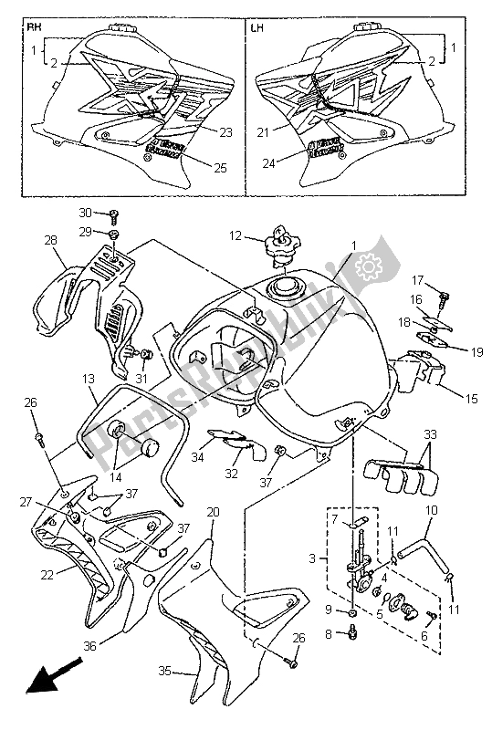 All parts for the Fuel Tank of the Yamaha XT 600E 1999