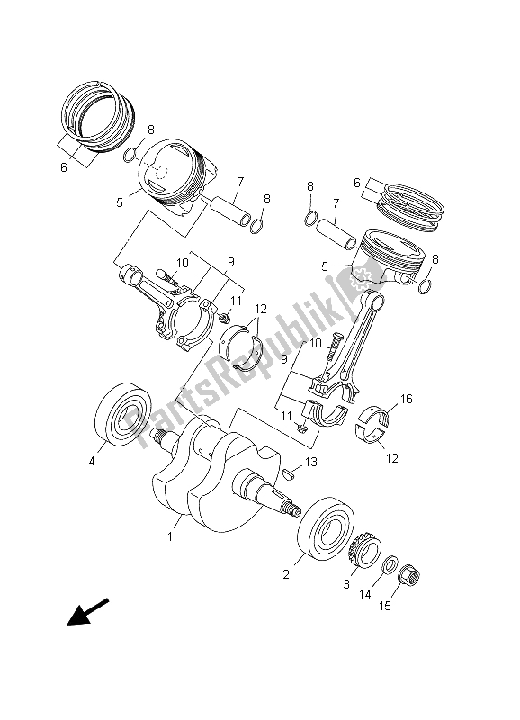 All parts for the Crankshaft & Piston of the Yamaha BT 1100 2003