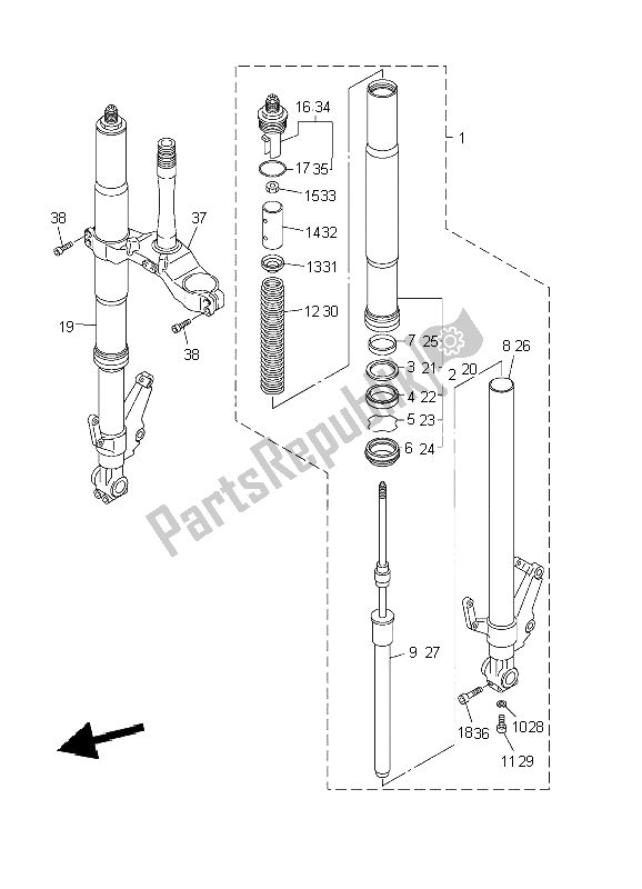 Toutes les pièces pour le Fourche Avant du Yamaha YZF R1 1000 2002