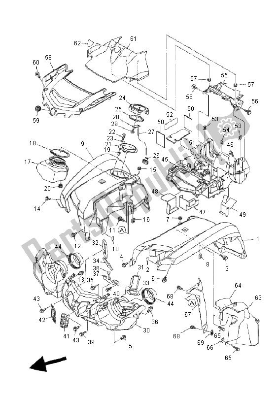 All parts for the Front Fender of the Yamaha YFM 700F Grizzly EPS 2011