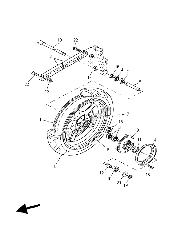 Alle onderdelen voor de Achterwiel van de Yamaha BT 1100 Bulldog 2004