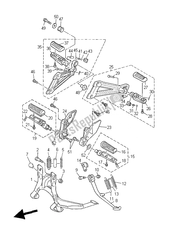 All parts for the Stand & Footrest of the Yamaha XJR 1300 2010