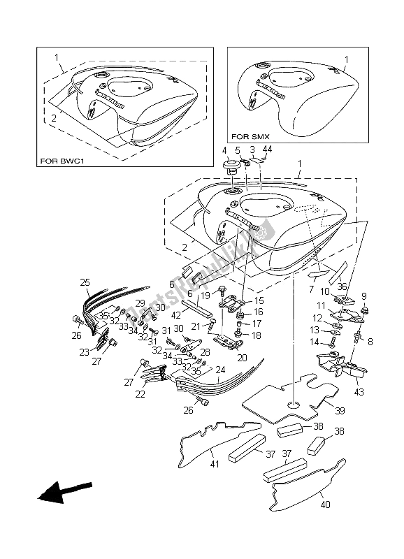 All parts for the Fuel Tank of the Yamaha XV 1900A Midnighst Star 2009