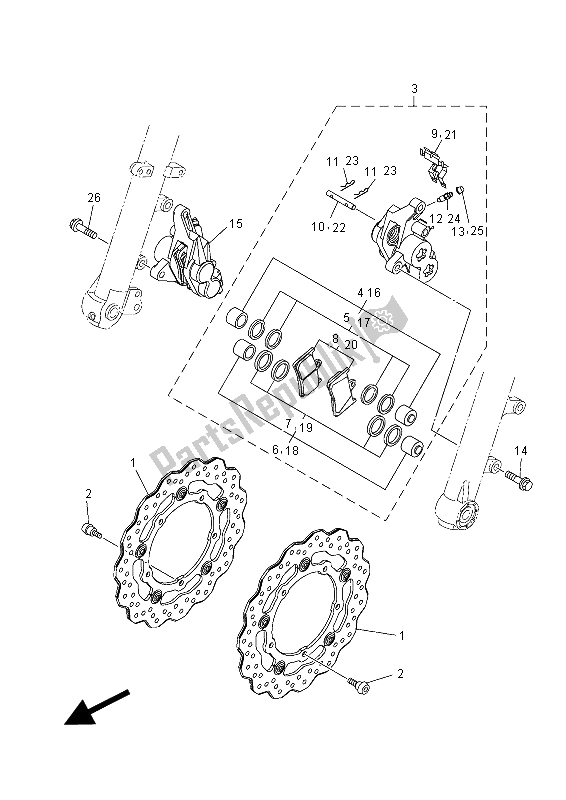 All parts for the Front Brake Caliper of the Yamaha MT-07 700 2015