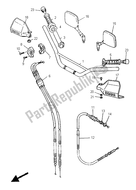All parts for the Steering Handle & Cable of the Yamaha XT 600E 1996