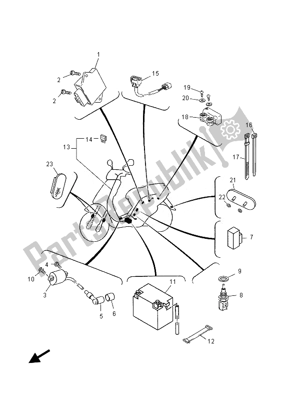 All parts for the Electrical 2 of the Yamaha YN 50 FU 2013