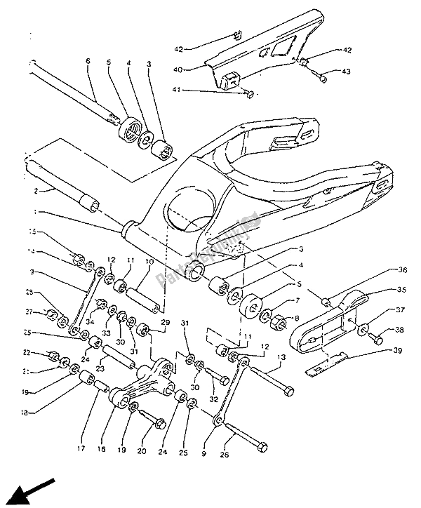 Alle onderdelen voor de Achterste Arm van de Yamaha TZR 125R 1992