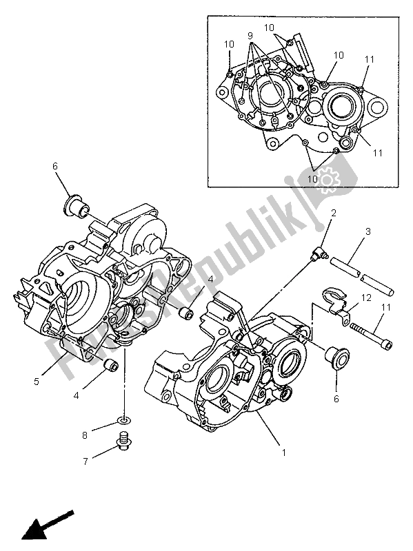 All parts for the Crankcase of the Yamaha YZ 125 LC 1995