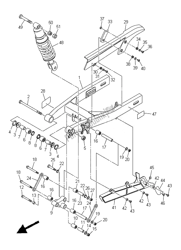 All parts for the Rear Arm & Suspension of the Yamaha XVS 1300 CU 2014