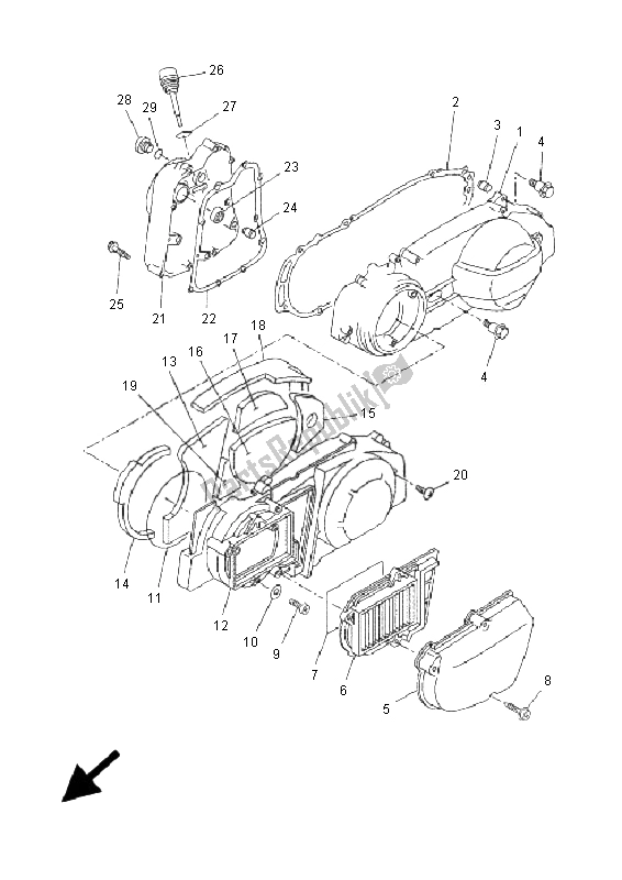 Alle onderdelen voor de Carterdeksel 1 van de Yamaha YP 250R X MAX 2006