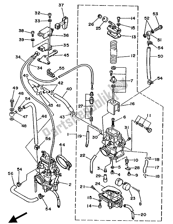 Todas as partes de Carburador do Yamaha TDR 250 1990