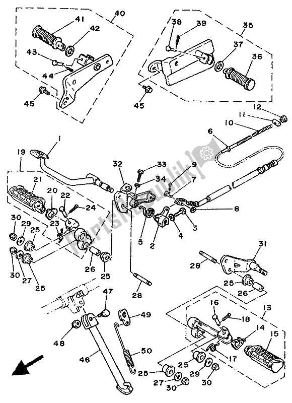 All parts for the Stand & Footrest of the Yamaha XV 250 Virago 1994