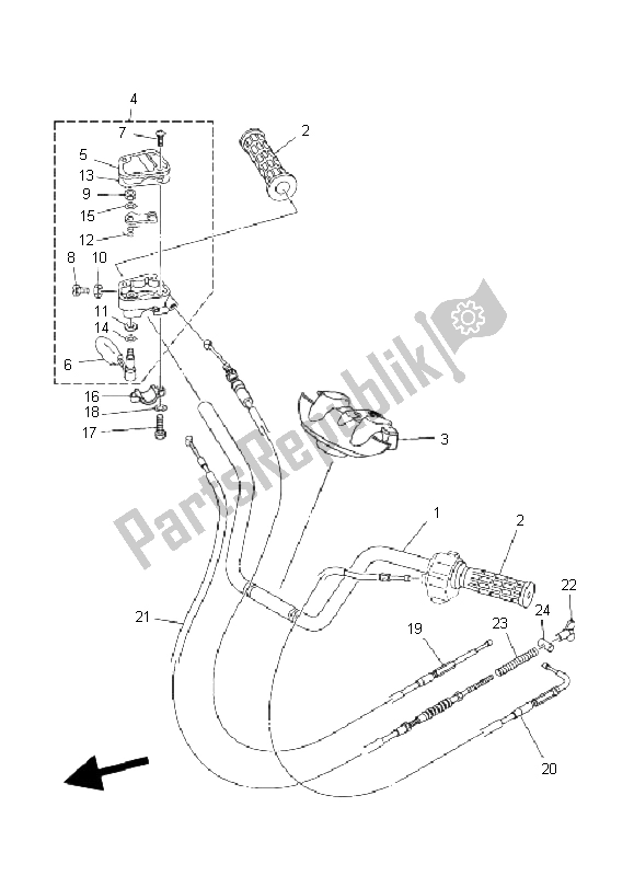 All parts for the Steering Handle & Cable of the Yamaha YFM 400F Kodiak 2X4 2003