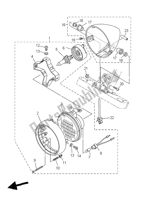 All parts for the Headlight of the Yamaha XVS 650 Dragstar 2002