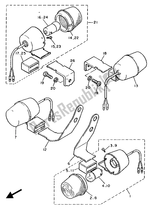 Alle onderdelen voor de Knipperlicht van de Yamaha TT 600W 1989