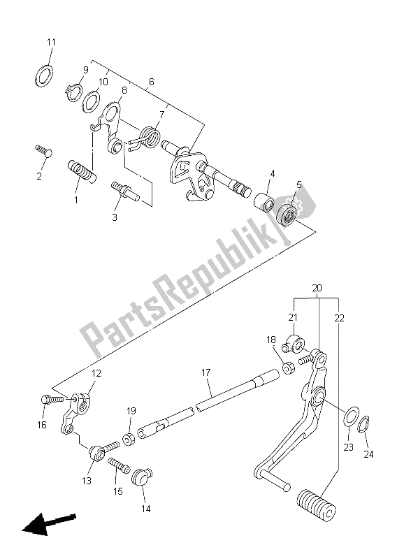 All parts for the Shift Shaft of the Yamaha YZF R6 600 2004