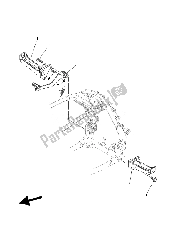 Alle onderdelen voor de Standaard & Voetensteun van de Yamaha YFZ 450 2007