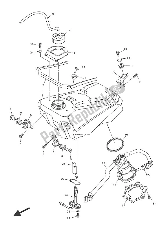 All parts for the Fuel Tank of the Yamaha WR 250F 2016