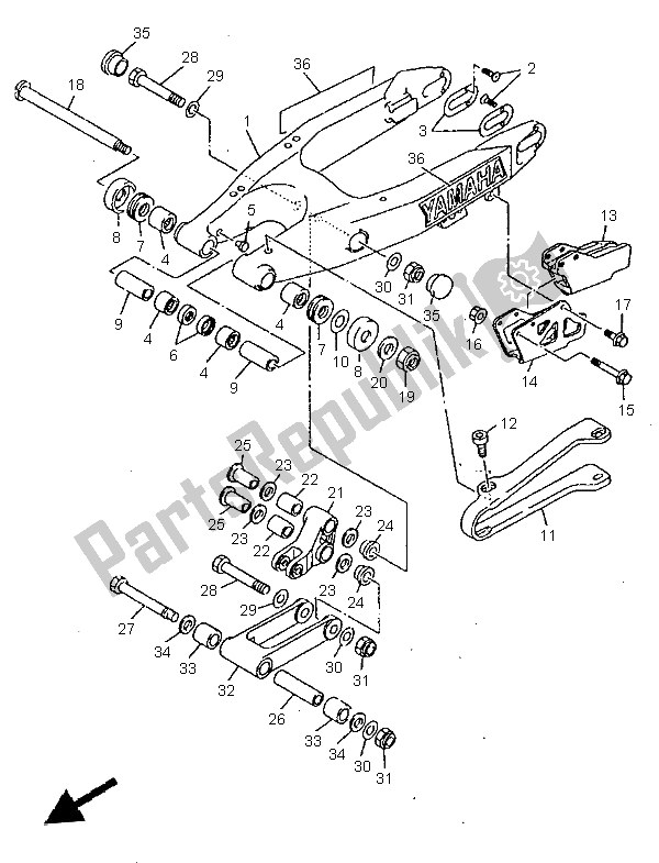 Alle onderdelen voor de Achterste Arm van de Yamaha YZ 400F 1998