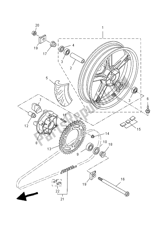 All parts for the Rear Wheel of the Yamaha YZF R 125 2008